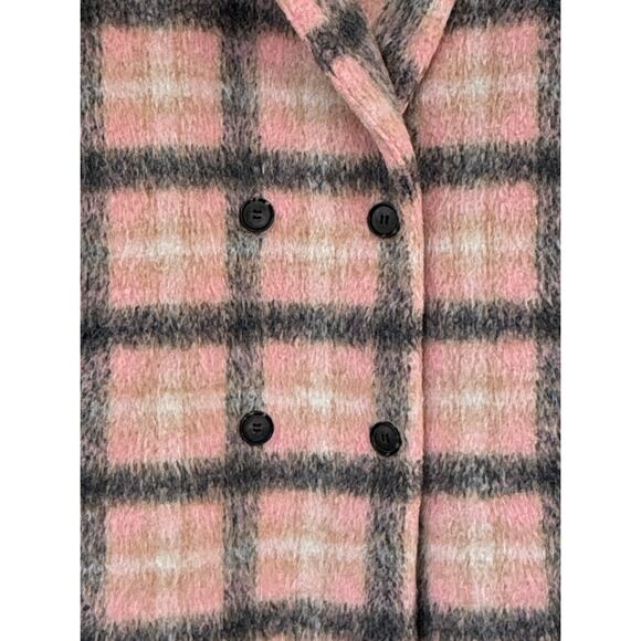 LOFT Wool Blend Coat Pink Gray Plaid Double Breasted Long Winter Overcoat XLT - Picture 7 of 10